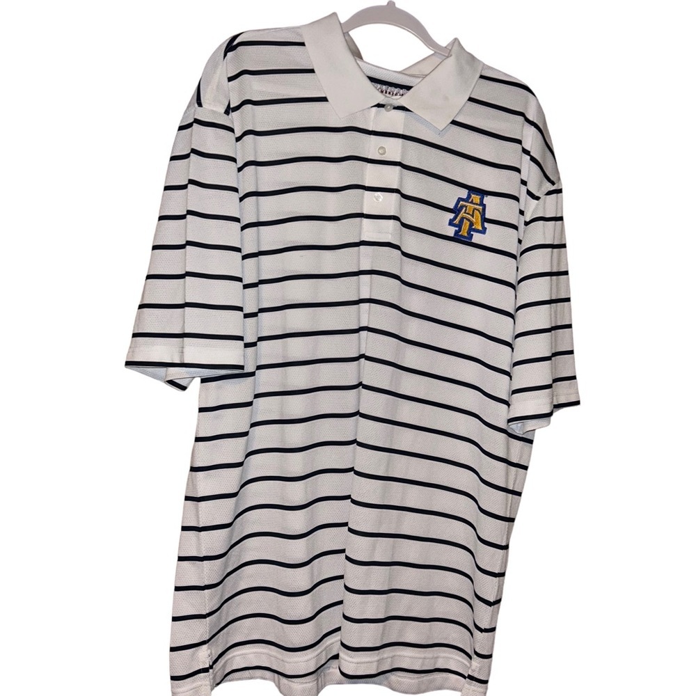 Men North Carolina A&T State University Aggie Pride white stripe polo shirt 3X